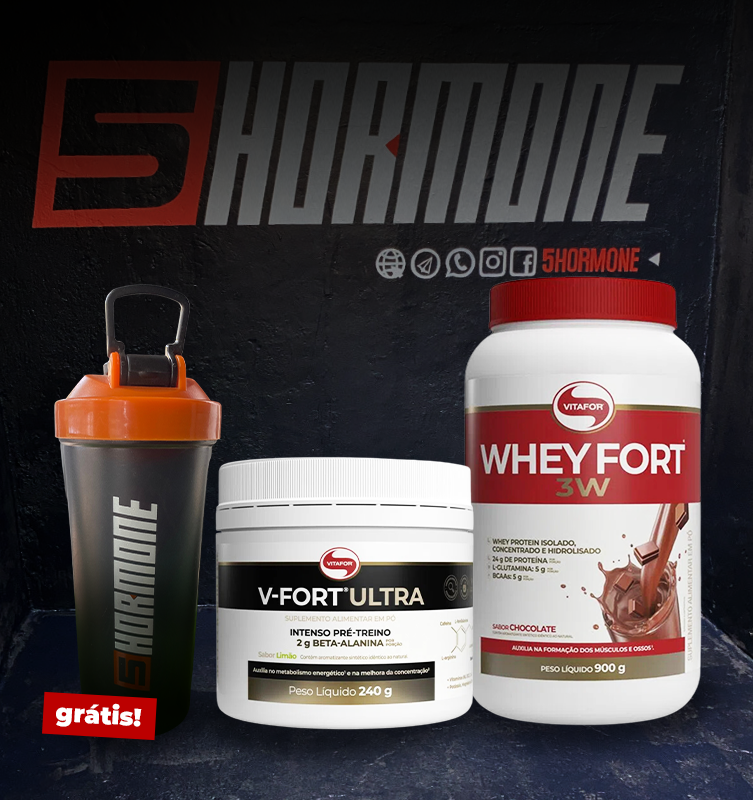 Combo Ativação Máxima de Força e Crescimento Muscular Acelerado: V-Fort Ultra - 240g limão-Vitafor+ Whey fort 3W